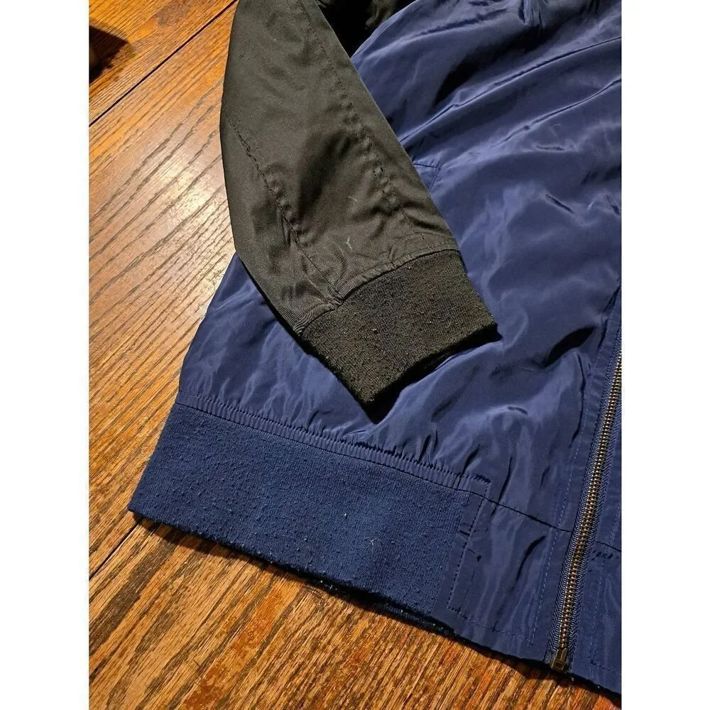 Large The Narrows Black Blue Retro Zip Windbreaker Jacket Lined w Pockets